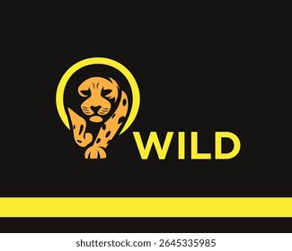 walking panther leopard cheetah puma wild cat from cirle hole logo icon symbol design template illustration inspiration
