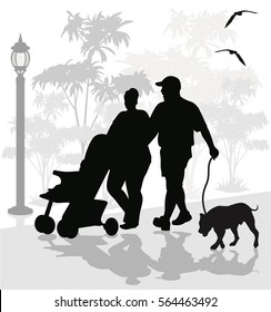 Walking in the park silhouette