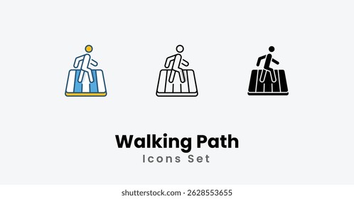 Ilustração de stock de ícones de caminho de caminhada linha fina e ícone de vetor de glifo