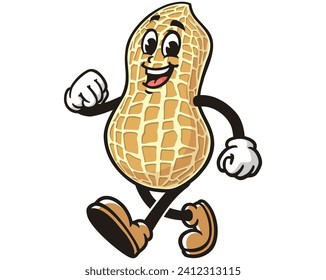 walking Peanut cartoon mascot illustration character vector clip art hand drawn