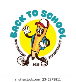 Walking pencil cartoon in retro style, perfect for t shirt and school mascot event logo design 