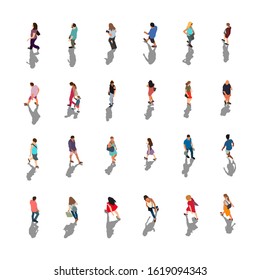 Walking people crowd vector set