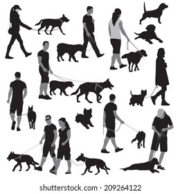 Walking people with dogs. Vector illustration