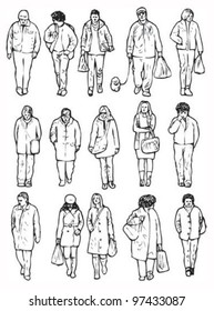 Walking people (front). People for use in illustrations and blueprints