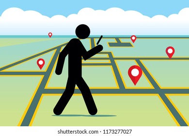Walking people with a mobile phone