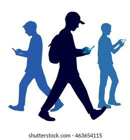 Walking People With A Mobile Phone