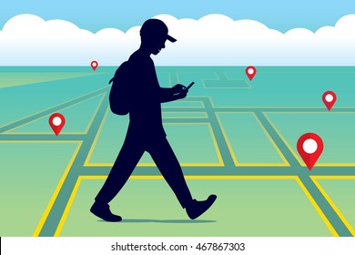 Walking people with a mobile phone