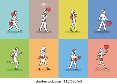 Walking People Pictogram Set. Vector illustration with 8 pictogram of people walking.
