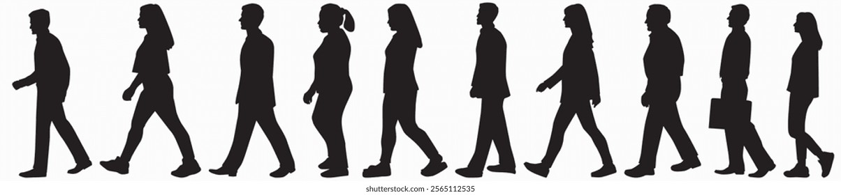 walking people silhouette. business people walking set. 