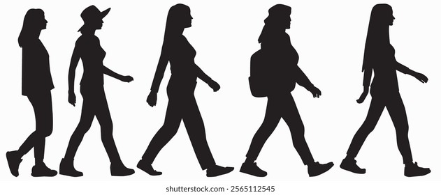 walking people silhouette. business people walking set. 