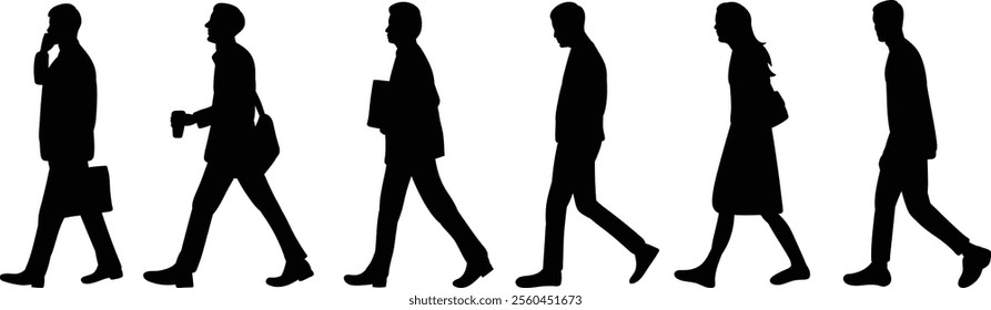 walking people silhouette on white background, vector