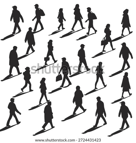 Walking People Silhouette Pattern with Shadows in Urban Scene