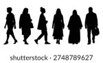 Walking people silhouettes set men and women walking different poses black silhouette vector illustration