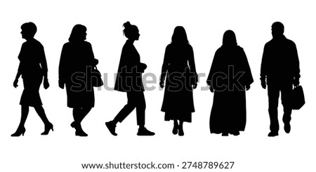 Walking people silhouettes set men and women walking different poses black silhouette vector illustration