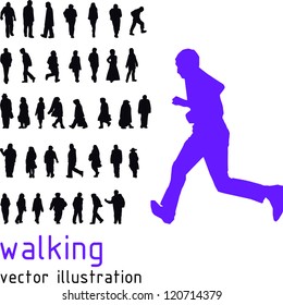 Walking people vector silhouettes