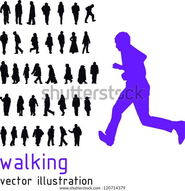 Walking People Vector Silhouettes 스톡 벡터(로열티 프리) 120714379