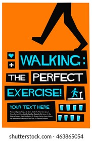 Walking: The Perfect Exercise! (Flat Style Vector Illustration Health Quote Poster Design) With Text Box