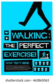 Walking: The Perfect Exercise! (Flat Style Vector Illustration Health Quote Poster Design) With Text Box