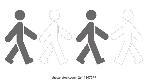 Walking person icon set silhouette