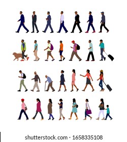 Walking Person (male, Female, Business Person) Sihouette Illustration Collection (side View) / Black People