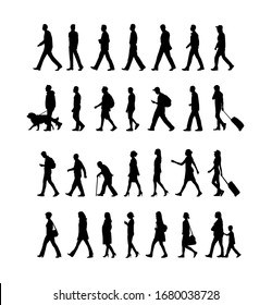 Walking person (male, female, business person) sihouette illustration collection (side view)