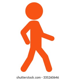 Walking Person Vector Icon. Style Is Flat Symbol, Orange Color, Rounded Angles, White Background.