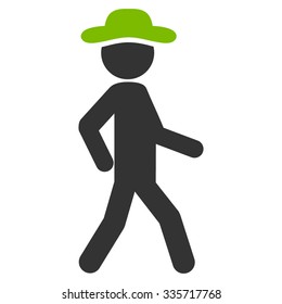 Walking Person vector icon. Style is bicolor flat symbol, eco green and gray colors, rounded angles, white background.