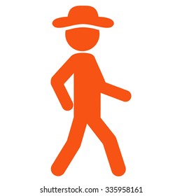 Walking Person vector icon. Style is flat symbol, orange color, rounded angles, white background.