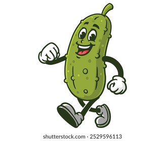 Walking Pickle Cartoon Mascot Illustration Character Vector Clip-art Hand-drawn Logo Design