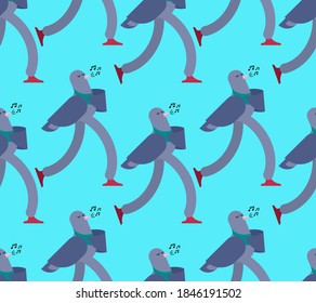 Walking pigeon pattern seamless. dove walk background. Cartoon City bird goes texture