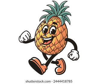 walking Pineapple cartoon mascot illustration character vector clip art hand drawn