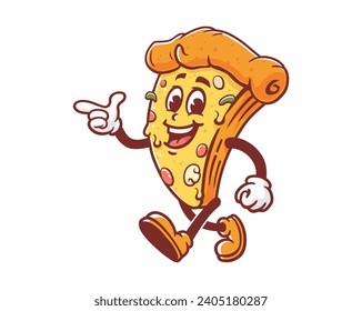 walking Pizza with pointing hand  cartoon mascot illustration character vector clip art