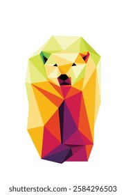 Walking Polar Bear Front View in Colorful Polygonal vector. Colorful Abstract Low Poly vector of Polar Bear. Bear Illustration colorful Logo