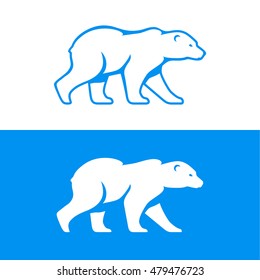 Walking polar bear logo or icon. Vector illustration in one color. Inversion version included.