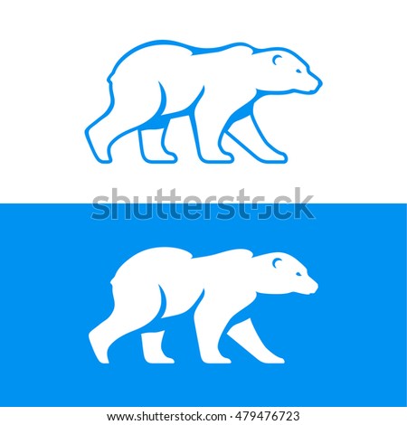 Walking polar bear logo or icon. Vector illustration in one color. Inversion version included.