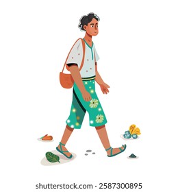 Walking poor person illustration in flat style 
