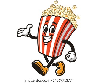 walking Popcorn cartoon mascot illustration character vector hand drawn clip art