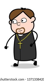 Walking Pose - Cartoon Priest Religious Vector Illustration