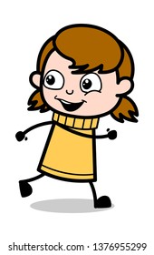 Walking Pose - Retro Cartoon Girl Teen Vector Illustration
