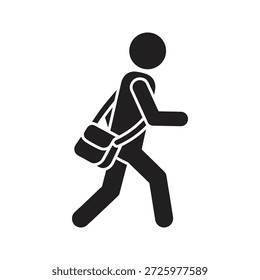 Walking postman icon carrying shoulder satchel bag for mail delivery service letter distribution and courier pedestrian transport