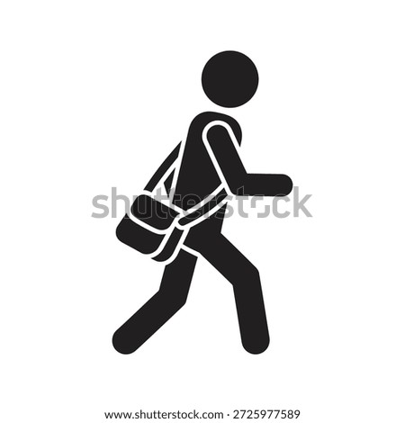 Walking postman icon carrying shoulder satchel bag for mail delivery service letter distribution and courier pedestrian transport