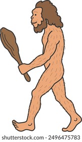 The walking primitive man isolated on white background