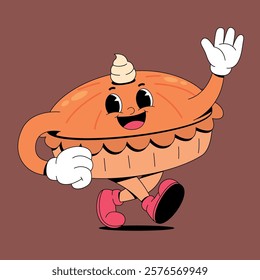 Walking pumpkin pie retro cartoon