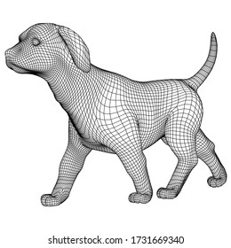 Walking puppy polygonal lines illustration. Abstract vector dog on the white background