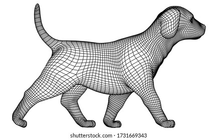 Walking puppy polygonal lines illustration. Abstract vector dog on the white background