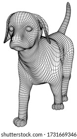 Walking puppy polygonal lines illustration. Abstract vector dog on the white background