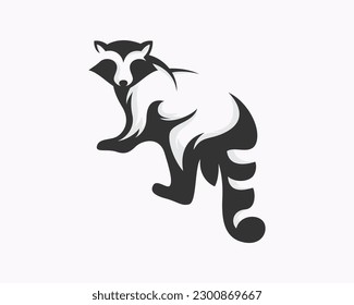 walking raccoon back side view logo icon symbol design template illustration inspiration