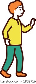 walking and raising hand people color illustration