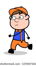 Walking - Retro Cartoon Carpenter Worker Vector Illustration﻿