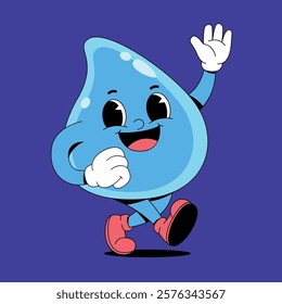 Walking retro cartoon water mascot